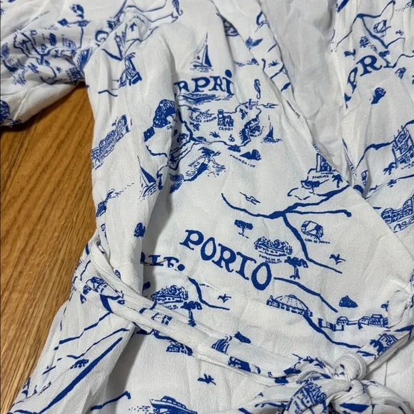 Anthropologie Maeve Short-Sleeve Collared Wrap Mini Dress Amalfi Capri Sz Small - Picture 9 of 9